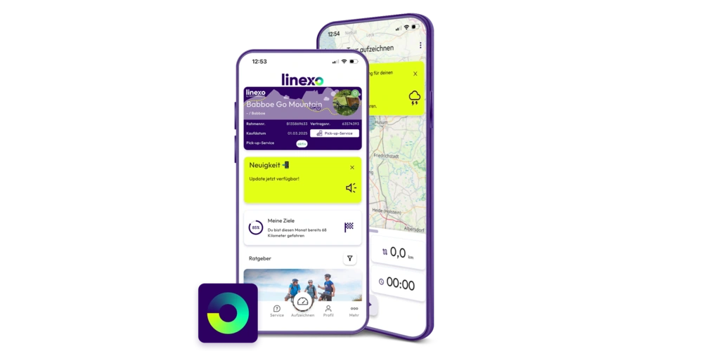 Zwei Smartphones zeigen eine App-Oberfläche mit Landkarte und Unterstützungsmöglichkeiten.